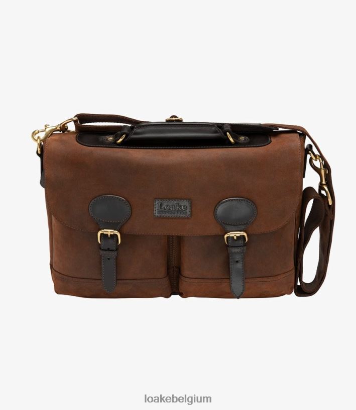 LoakeT08RD229 Blackfriars aktetas leer bruin gewaxt suède